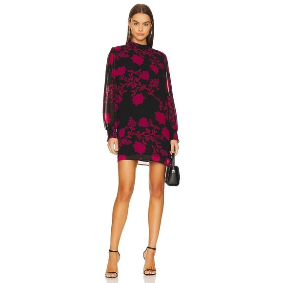 NWT SANCTUARY Revolve Black Pink Dark Floral Balloon Sleeve Dress SIZE MEDIUM - Picture 1 of 16